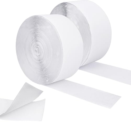 CAIYUANGUANGJIN 50mm x 10m Hook and Loop Tape Self Adhesive, White Double Sided Sticky Rolls, Heavy Duty Fastening Strips Tapes for Fabric Carpet Picture Hanging Home Office DIY Crafts