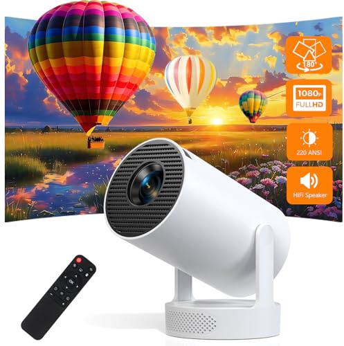 Mini Projector, Support 4K 1080P, 220 ANSI Lumens, 180° Rotatable with Built-in Apps, Auto Vertical Keystone & Manual Focus, WiFi 6 Bluetooth 5.0, Smart Proyector for Bedroom Home Theater(Ivory)