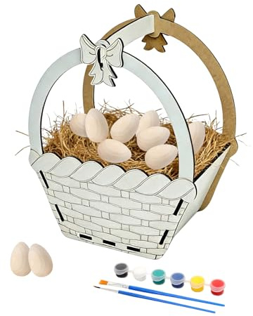 Scinzene Osterkörbchen Für Kinder, DIY Osterkörbchen Basteln Set Mit 10 Eiern & Farben, Kreativer Osterkorb Zum Bemalen Aus Papier, Frühlingsdeko Für Jungen Mädchen Gastgeschenk