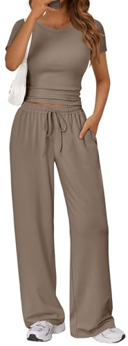 LILLUSORY 2 Piece Lounge Wear Sets for Women UK Summer Cap Sleeve T Shirts Wide Leg Tracksuits Casual Co Ords with Pockets