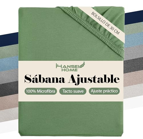 H HANSEL HOME Sábana Bajera Ajustable de Microfibra, Altura 30 cm, Transpirable y Suave, con Elástico Perimetral - Sábana Bajera 150x190/200cm – Verde Claro