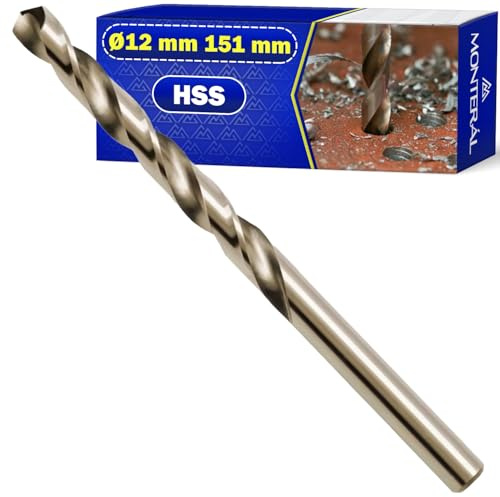 HSS Punta Trapano Metallo Ø12mm 151mm in Acciaio Temprato M35 5% Cobalto | Punta Trapano Ferro per Ferro Acciaio Metalli Non Ferrosi - MONTERAL