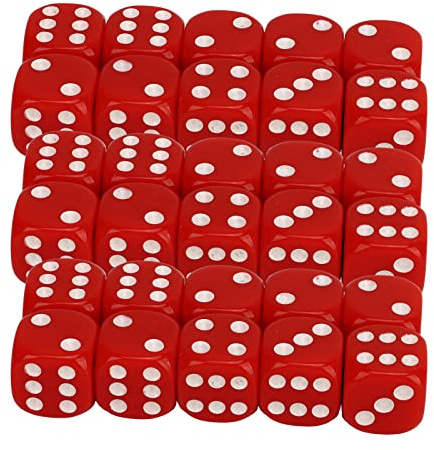 VGEBY Set di Dadi da 30 Pezzi a 6 Facce, Dadi da Gioco in Plastica con Punti per Giochi da Tavolo e Uso Educativo (rosso)