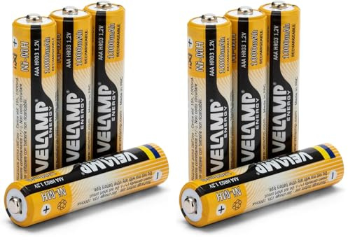 VELAMP HR03/4BP Batterie Ricaricabili Mini Stilo AAA ad Alta Capacità 1,2V 1000 mAh, Tecnologia Ni-MH, ricaricabili circa 1000 volte, Blister 4 Pezzi (Confezione da 2)