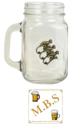 Midlands Bar Suppliers - Monkey Shoulder Whisky Mason Jar Glass with Handle & MBS Beer Coaster