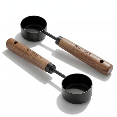 Tyqour 2PCS Coffee Scoop 15 Ml For Ground Coffee Teaspoon Measuring Spoons Stainless Steel Spoon Measuring Set With Walnut Handle