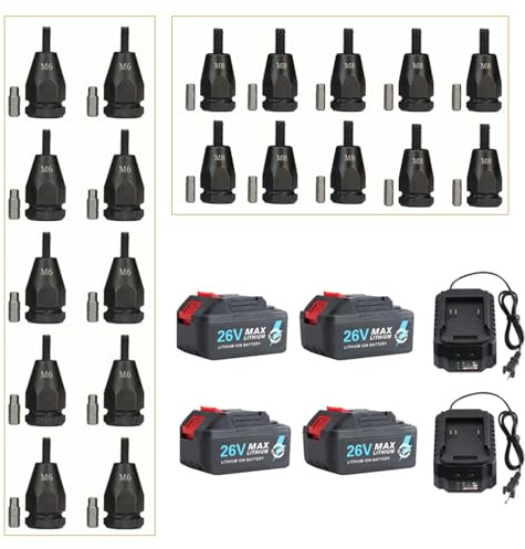 Remachadora de Tuercas a Batería y Eléctrica Portátil - Juego Profesional con 2 Cargador para Tuercas Remachables M6*10, M8*10 en Acero, 4 Batería (No incluye la pistola de remaches)