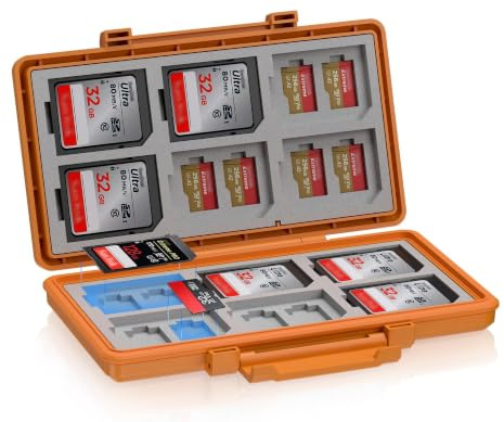 JJC Fodral för minneskort med 36 fack, vattentätt, för 24 Micro SD-kort + 12 SD (TF) - Stötdämpande - Hållare för Micro SD-kort - Orange