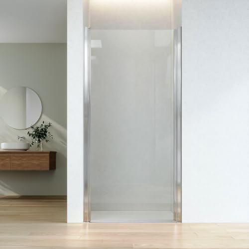 AQUALAVOS Duschtür Glas 100 cm Pendeltür Dusche Nischentür rahmenlos | Alu-Profile Großer Wandausgleich, 6 mm Sicherheitsglas, Öffnung innen & außen, Heb- und Senk-Funktion, Ebenerdige Montage