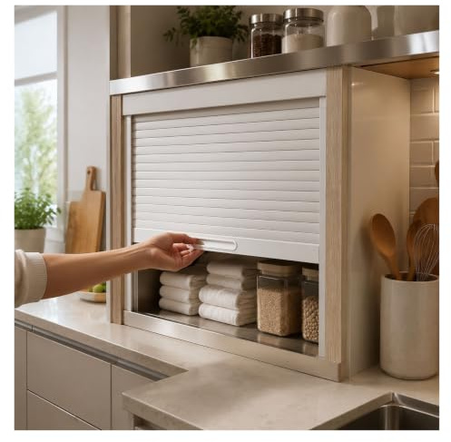 Volet Roulant Pour Meuble De Cuisine Ouverture Par Basculement Vers Le Bas | Système de porte coulissante peu encombrant, pour cuisine RV petit espace, couleur de taille personnalisable