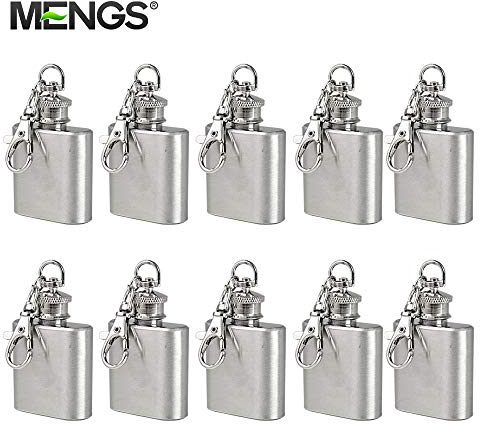 10X MENGS 1 Unze Flachmann mit Schlüsselanhänger für besonderen Anlässen(Hochzeit, Sport, Golf), hochglanzpoliertem Edelstahl, mini Whisky Liquor Vodka Alcohol Hip Flask
