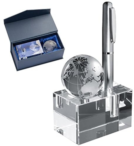 noTrash2003 Luxus für den Manager - Massiver Stiftehalter aus Glas mit Weltkugel als Geschenkidee