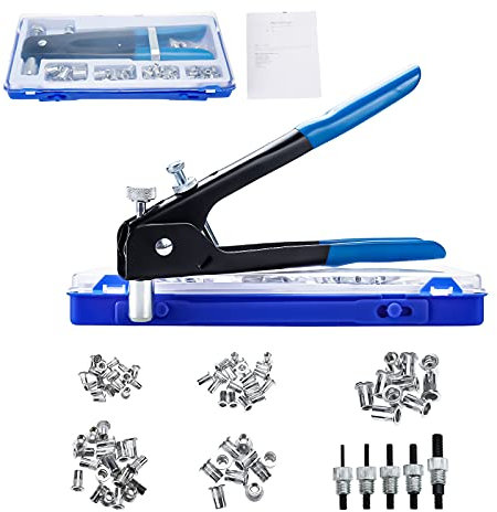 FreeTec 86Pz Rivettatrice per Inserti Filettati, M3 M4 M5 M6 M8 Kit Rivettatrice Manuale Dadi Filettati, Pinza Pistola Rivetti Filettati con Mandrini per Riparazione Mobili Rimorchio Auto Telaio Tubi
