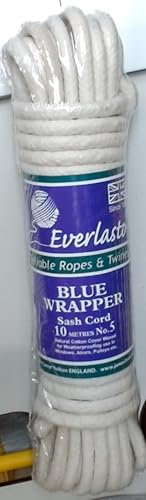 Everlasto 'Blue Wrapper' UK Made Quality Waxed Cotton Sash Cord No.5 (8.5mm) x 10m