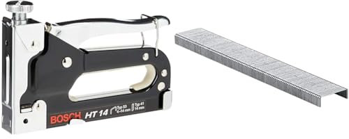 Bosch Professional graffatrice manuale HT 14, legno, tipo di graffa 53 & Bosch 2609255819 Graffette filo fine tipo 53, larghezza 11,4 mm, spessore 0,74 mm, lunghezza 6 mm, confezione da 1.000 pezzi