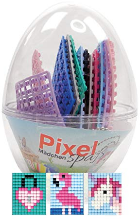 Pracht Creatives Hobby Pixel P90062-12501 Spaß Geschenkset im Ei, tolles Ostergeschenk für Mädchen, mit 3 Motiven Einhorn, Flamingo und Herzschloss