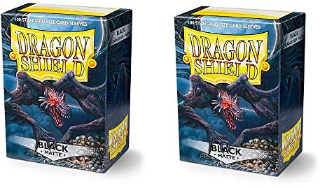 Dragon Shield Matte, Schwarz/Black 200 Kartenhalter, Ärmel (2 Packs, 2 x 100) für TCGs Pokemon MTG Magic