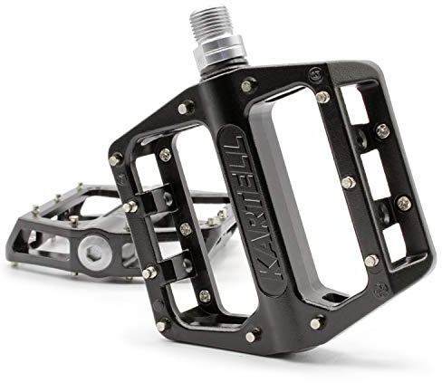 Kartell ® Plattform Mountainbike Pedale aus Aluminium, 9/16“ gehärtete Cro-Mo Achse, industriegelagert, Fahrrad Pedale für E-Bike MTB, BMX, Dirt u.v.m., schwarz