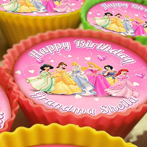 Pink Princesses - 20 x 5cm Personalised Edible Cupcake Toppers on Premium Icing