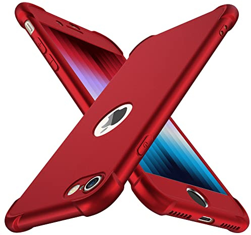 ORETECH Kompatibel mit iPhone SE 2020 Hülle mit 2 Stück Schutzfolie, 360 Grad Stoßfest Kratzfeste Dünn Schutzhülle TPU Silikon Hart PC Handyhülle für iPhone SE 2022 4,7 Zoll, Rot