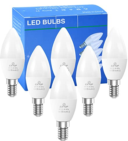 EX UP E14 LED Glühbirne 6W Kaltweiß, C37 Kerzenform Lampe, 6500K 550lm Leuchtmittel, nicht dimmbar, energiesparend – 6er Pack