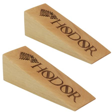 Hodor Türstopper, natürliches Buchenholz, rutschfester Gummikeil GoT kompatibel mit jeder Oberfläche, 2 Stück Geschenk-Gravur
