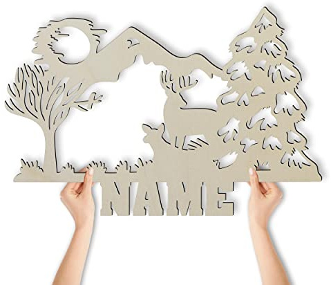Namofactur personalisierte Holz-Wanddeko Natur und Berge für Wohnräume | In verschiedenen Farben wählbar und mit Klebepunkten zur Montage – persönliche Naturdeko für Kinder, Erwachsene und Bergfans