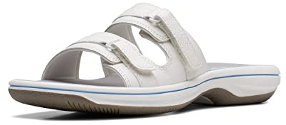 Clarks kvinnors Breeze Piper Slide Sandal, Vit syntetisk, 38 EU