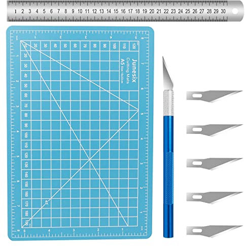DEANKEJI Bastelmatte, A5 Cutting Mat (22 x 15 cm), Bastelunterlage Schnittfest mit Stahllineal und Stichel, zum Nähen von Matten, Mauspads, Schneidematten (Einseitig)