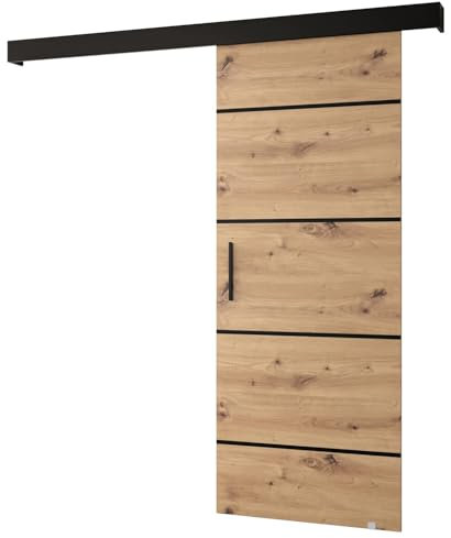 MEBLE KRYSPOL Salwador 4 Schiebetürsystem mit Schienenabdeckung - Zierstreifen - Wandschiebetüren für Innenräume - Loftartige Einbautüren - Solide Konstruktion - 90 x 204 cm - Artisan