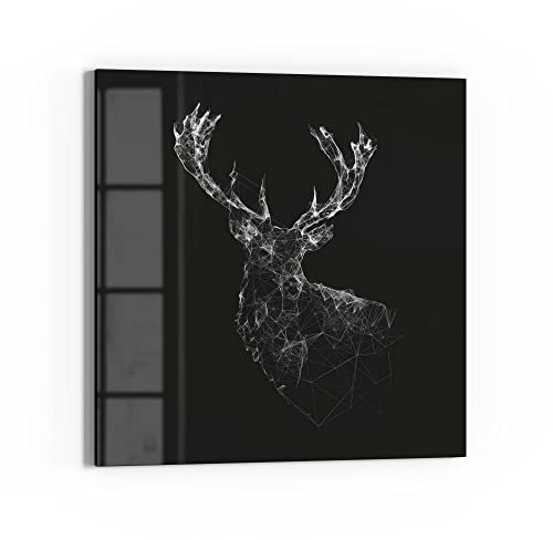 DEQORI Glas-Magnettafel | 50x50 cm groß | Motiv Digitalisierter Hirsch | Memo-Board aus Glas | Magnetboard inkl. Magnete, Stift & Tuch für Küche & Büro | Tafel magnetisch & beschreibbar