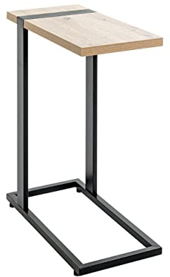 HAKU Beistelltisch in C-Form Eiche hell schwarz Metall Spanplatte praktischer Sofatisch Couchtisch - Maße: B 24 x H 64 x T 49 cm Style: Modern