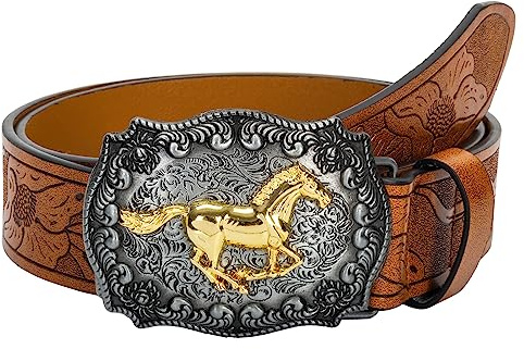 INOGIH Breiter Western-Cowboy-Gürtel für Damen, Vintage, Cowgirl, Concho, Ledergürtel, Boho-Stil, für Jeans, Kleid, Rock, Pferdebraun, For Waist 28-38 in