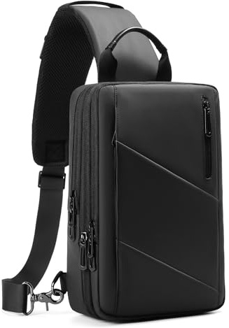 GYakeog Umhängetasche Herren Wasserdichte Sling Bag mit USB-Ladeanschluss Crossbody Bag Brusttasche Herren für Arbeit Reisen Radfahren Wandern-Schwarz