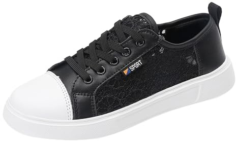 VBEDKDEB Sneakers da donna bianche eleganti da sposa scarpe da sposa estive traspiranti pizzo scarpe casual bianche nere scarpe tradizionali piatte scarpe da ginnastica leggere, Nero , 40 EU