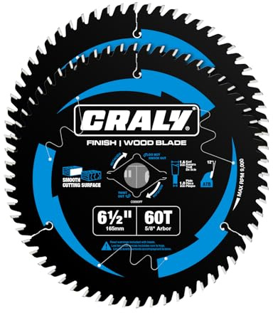 CRALY 6-1/2 Inch 60 Teeth Ultra Fine Finish Wood Cutting Circular Saw Blade, 5/8 Inch Arbor, Carbide Tipped, Thin Kerf, Black Ice™, for Plywood, MDF, OSB, Laminated, 2-Pack(C0660FF-2)