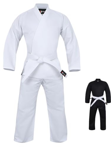 URBANSBEE Tuta Kimono Karate Gi in Cotone Bianco - Uniforme Professionale da Allenamento, Arti Marziali, MMA, Karate, Taekwondo - Uomini, Donne e Bambini