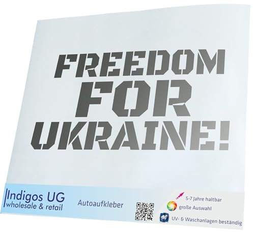 INDIGOS UG Auto Aufkleber Freedom for Ukraine! - Silber 400x180 mm - Selbstklebender Sticker für Auto, Fenster, Bus oder LKW - Tuning