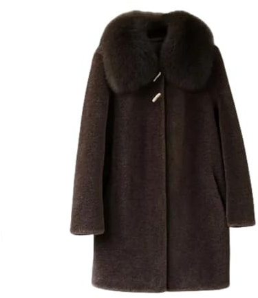 Winter Schafschur Alle Wolle Pelzmantel Echt Fox Pelz Kragen Mid-länge Lose Dicke Warme Frauen Oberbekleidung-CE82