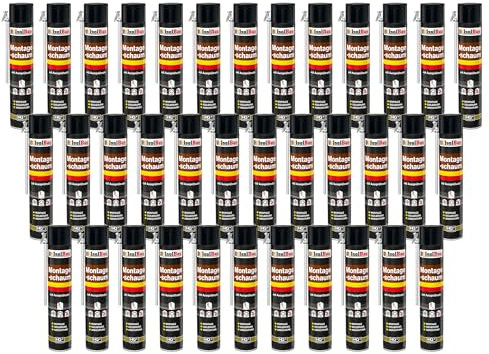 Isolbau Bauschaum B2 Montageschaum mit Aussprührohr - PU-Pistolenschaum Adapterschaum für Montage, Isolierung, Abdichtung, Innen & Außen - 36 x 750 ml