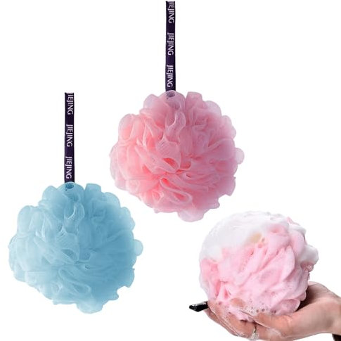 2 Pcs Loofah,Shower Puff,Sponges Bath,Body Sponge Scrunchie,Men Women Exfoliating Accessories,Bathing Loofahs Ball Scrunchies,Biodegradable,Adults Kids Scrub Wash Soft Set,Towel Scrubber for Bathroom