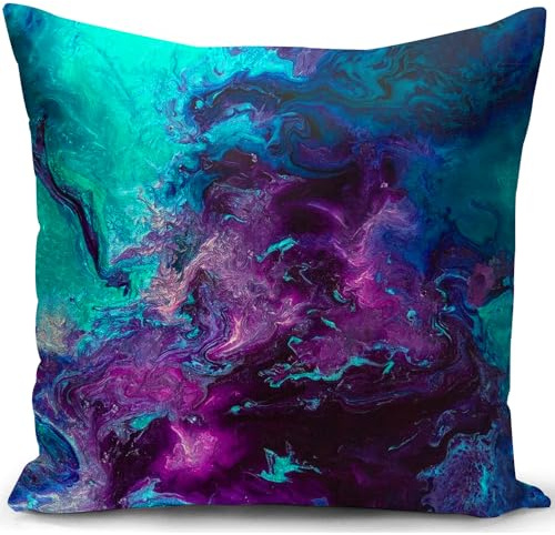 KUNQIAN Cushion Cover Purple Teal Turquoise Throw Pillow Case Galaxy Decorations Gift Decor Home Livingroom Couch Sofa 18x18(45x45cm)