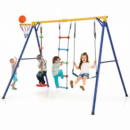 COSTWAY Columpio Jardín Exterior, Juego 4 en 1 de Columpio Infantil (Verde)