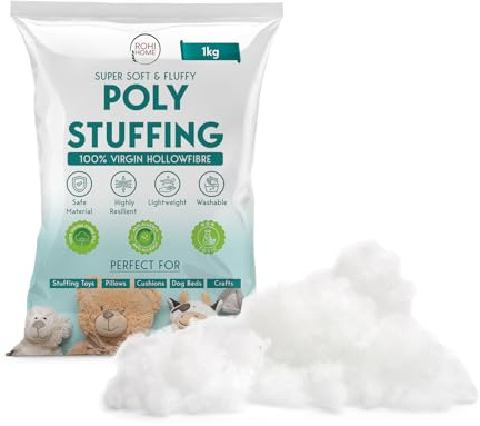 Rohi 100% Virgin Hollowfibre Fillings – 1KG Fluffy Soft Toy Stuffing for Crochet, Crafts, Toys, Cushions & Pillow Stuffing – Hypoallergenic & Breathable – Machine Washable Cushion Filler (1KG)