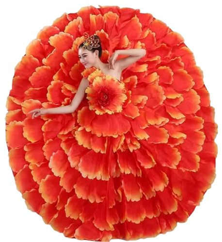 Langes Flamenco-Kleid für Damen, , spanischer Rock, großer Schwung, Karneval, Party, Ballsaal, Bauchtanz, Kostüm, Rot 720°, XX-Large