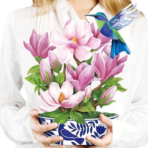 Airpark Pop-Up-Karten aus Papier, Magnolienblumen und Vogel, 30,5 cm, Papierblumen, 3D-Popup-Karten mit Blanko-Notizkarte und Umschlag, für Geburtstagskarten, Hochzeit, Jahrestag, Dankeschön-Geschenke