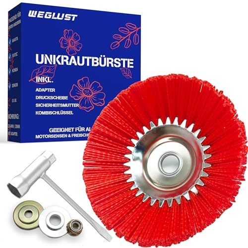 WEGLUST Nylon ogräsborste för motorsensor, 200 x 25,4 mm, med trådborste och nylonborst (röd)