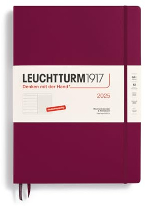 LEUCHTTURM1917 370476 Wochenkalender & Notizbuch Master (A4+) 2025, Port Red, Deutsch