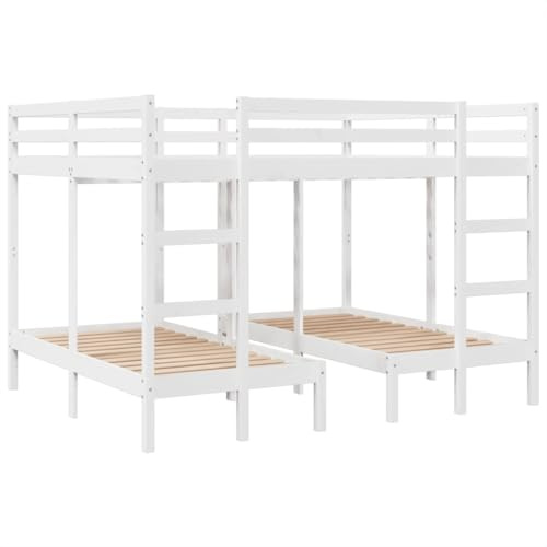 vidaXL Lit superposé Triple Blanc 160x200/80x160 cm Bois de pin Massif, Cadre de lit superposé Trio, Meubles de Chambre, Cadre de lit superposé Triple pour Adultes