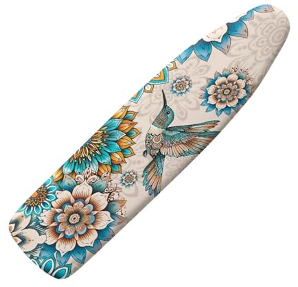 KUIFORTI Kolibri-Lotus-Bügelbrettbezug und Pad mit elastischem Rand, dicke Polsterung, antihaftbeschichtet, fleckenabweisend, Kolibri-Design, Ersatz-Staubschutz, volle Größe